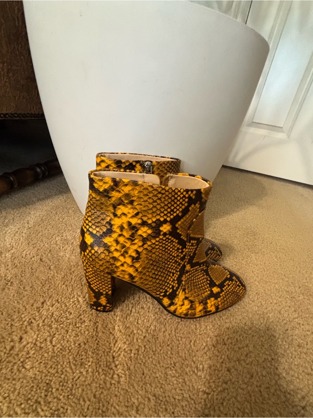 Vince Camuto Yellow & Black Snake-Print Ankle Boots